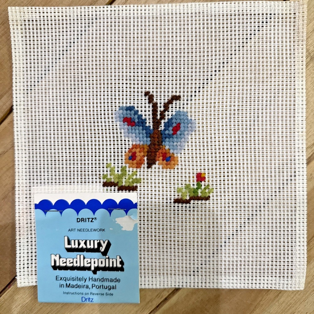 Dritz Luxury Needlepoint Butterfly Portugal Handmade Vtg Canvas Embroidery Kit